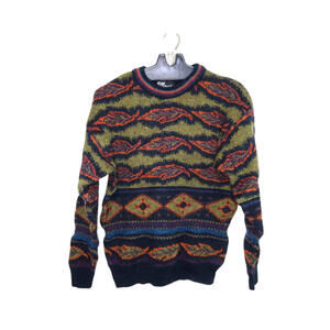 Vintage 90s Wool Abstract Knit Sweater Women’s Small Geometric Pullover Retro